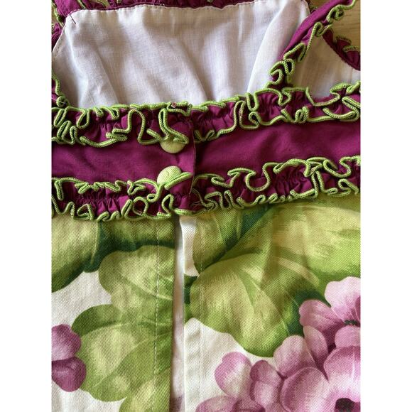 Trish Scully Girls Toddler Dress 6 Purple Green Floral Cotton Tiered Ruffle VTG - Picture 10 of 12